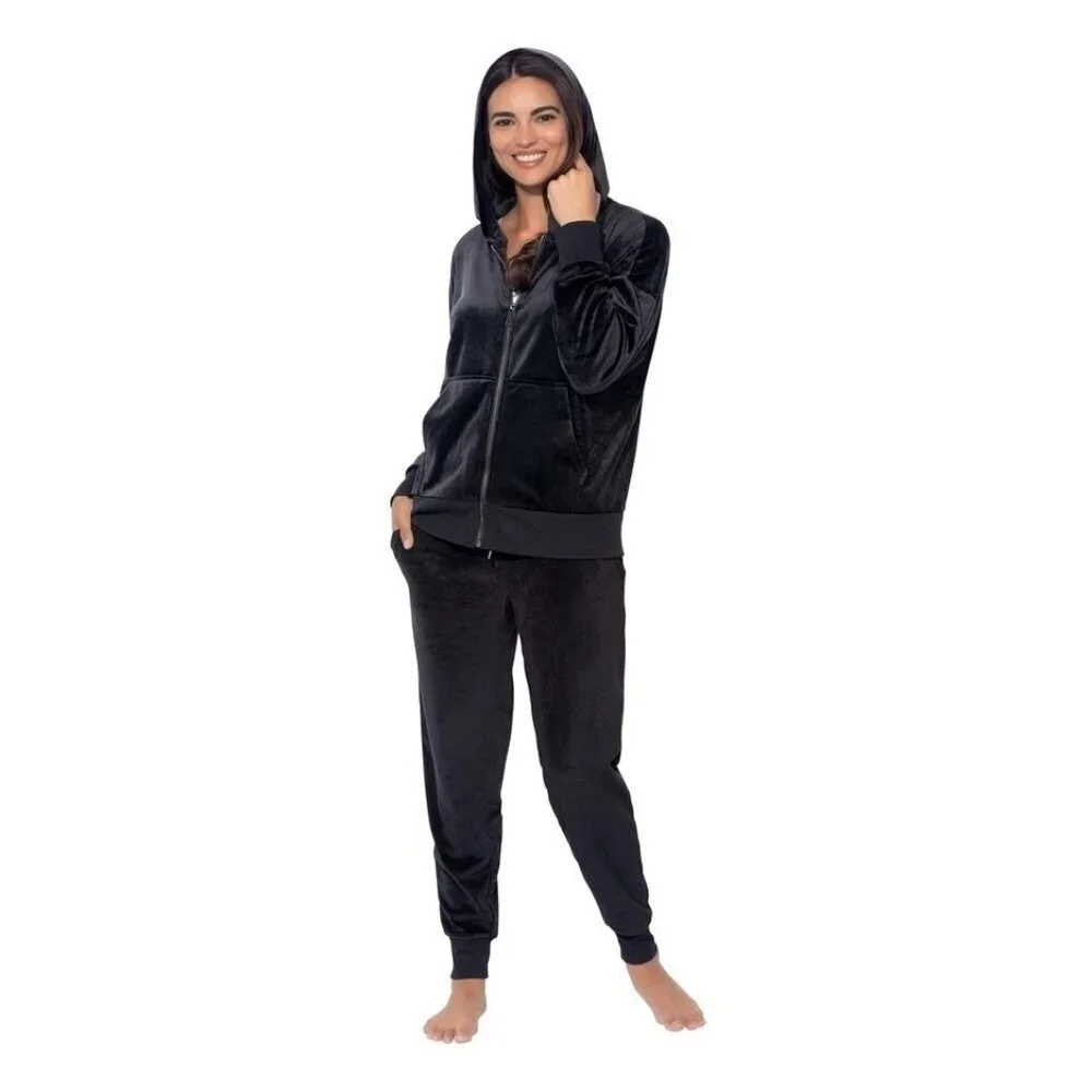 Felina Women's M Velour Hoodie & Jogger Set Black L1276
